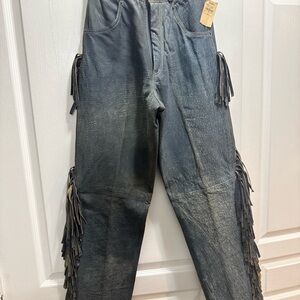 *NWT* Ralph Lauren Women's Black Leather Flare Jeans with Side Fringe